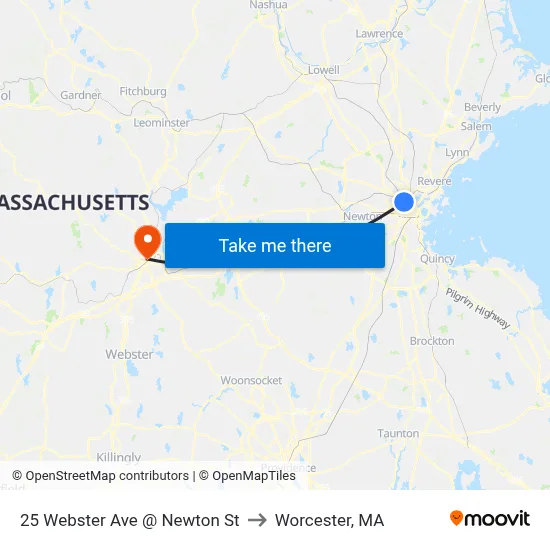 25 Webster Ave @ Newton St to Worcester, MA map