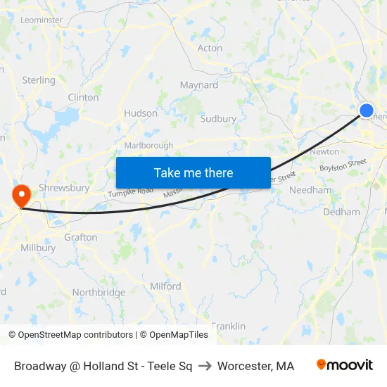 Broadway @ Holland St - Teele Sq to Worcester, MA map