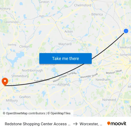 Redstone Shopping Center Access Rd to Worcester, MA map