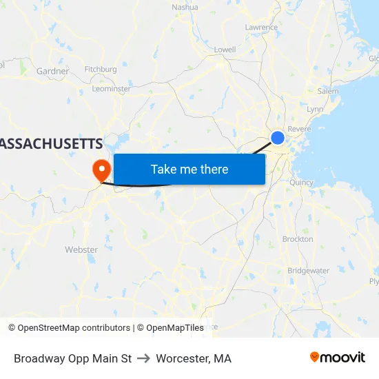 Broadway Opp Main St to Worcester, MA map