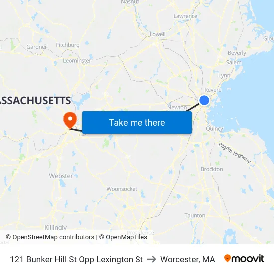 121 Bunker Hill St Opp Lexington St to Worcester, MA map