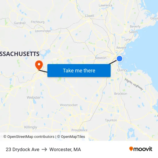 23 Drydock Ave to Worcester, MA map