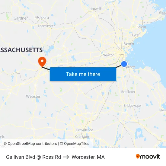 Gallivan Blvd @ Ross Rd to Worcester, MA map