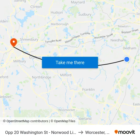 Opp 20 Washington St - Norwood Line to Worcester, MA map
