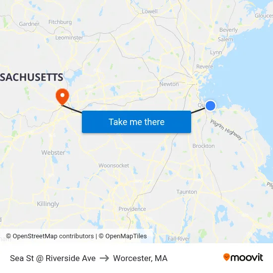 Sea St @ Riverside Ave to Worcester, MA map