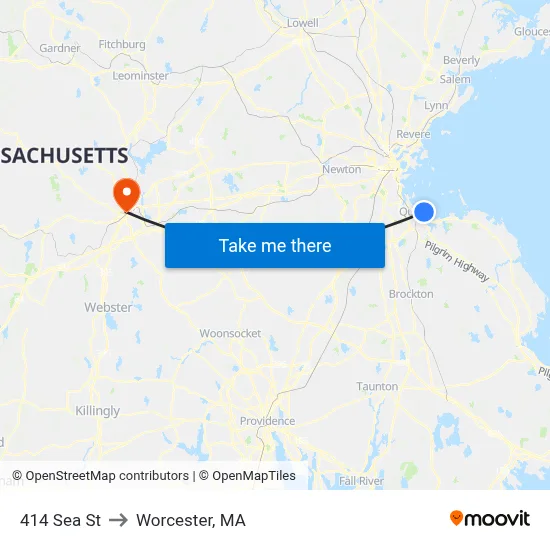 414 Sea St to Worcester, MA map