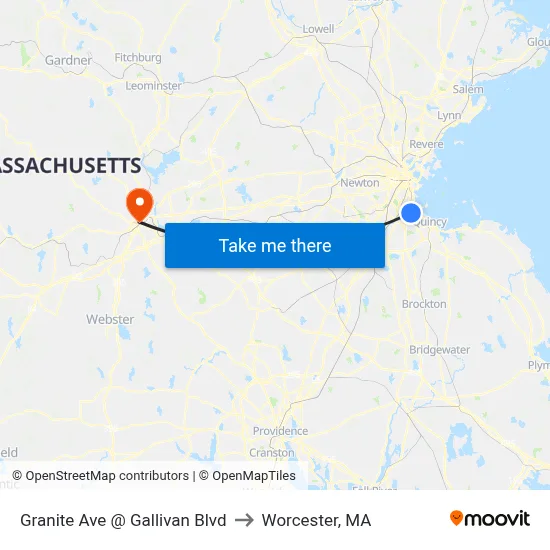 Granite Ave @ Gallivan Blvd to Worcester, MA map