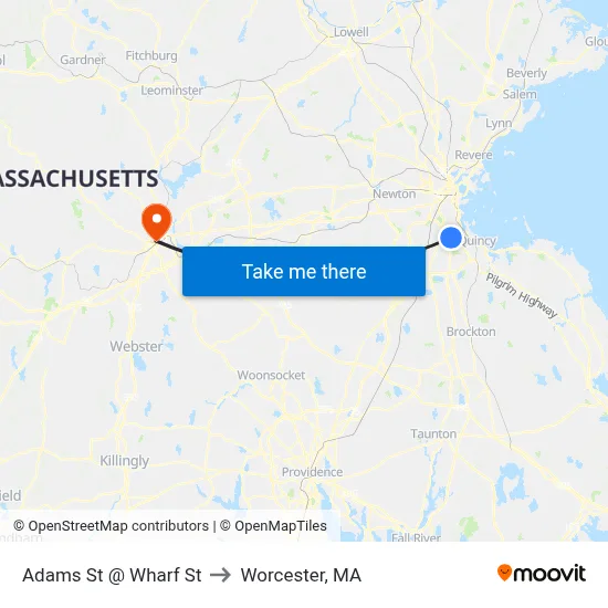 Adams St @ Wharf St to Worcester, MA map