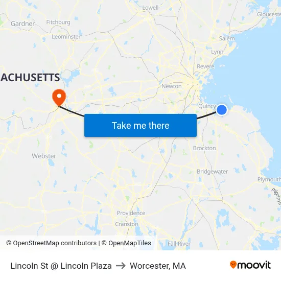 Lincoln St @ Lincoln Plaza to Worcester, MA map