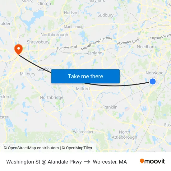 Washington St @ Alandale Pkwy to Worcester, MA map