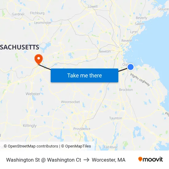 Washington St @ Washington Ct to Worcester, MA map