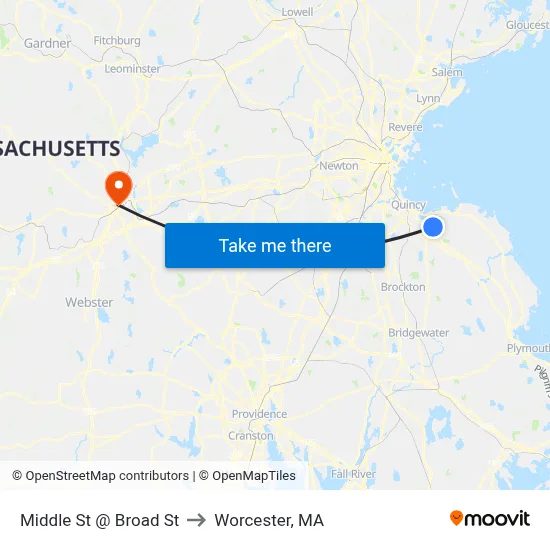 Middle St @ Broad St to Worcester, MA map