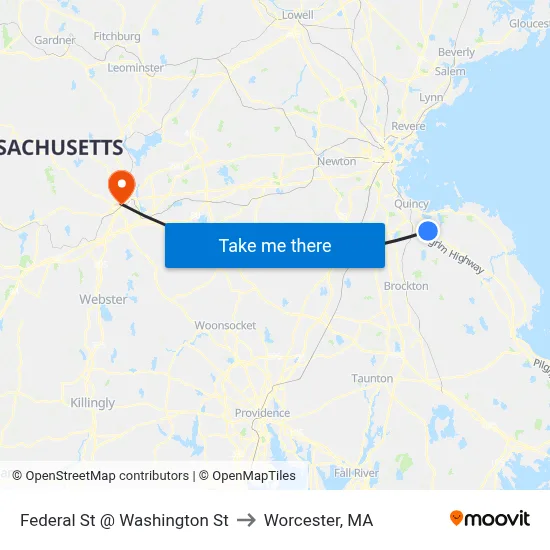 Federal St @ Washington St to Worcester, MA map