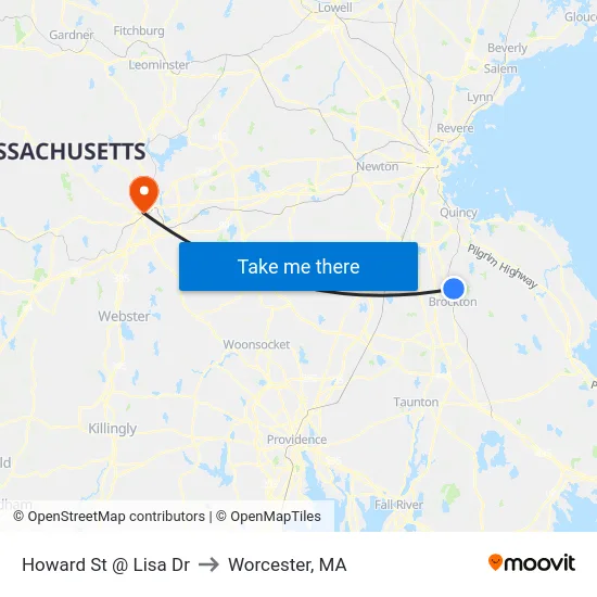Howard St @ Lisa Dr to Worcester, MA map