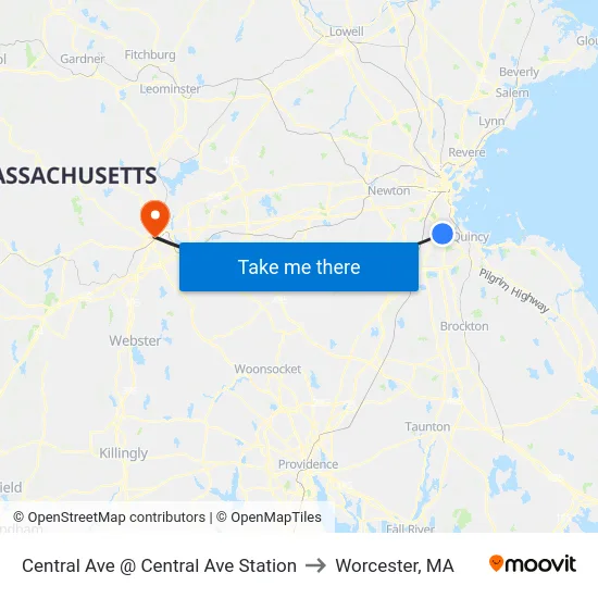 Central Ave @ Central Ave Station to Worcester, MA map
