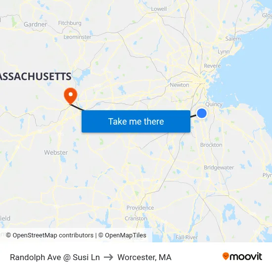 Randolph Ave @ Susi Ln to Worcester, MA map