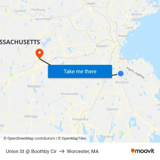 Union St @ Boothby Cir to Worcester, MA map