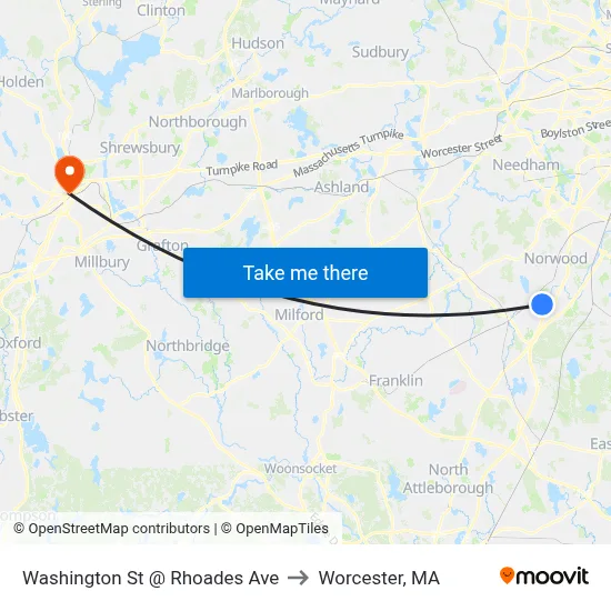 Washington St @ Rhoades Ave to Worcester, MA map