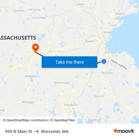 969 N Main St to Worcester, MA map