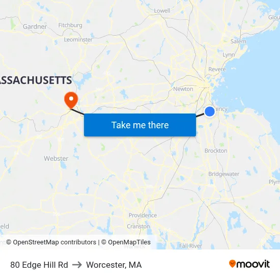 80 Edge Hill Rd to Worcester, MA map