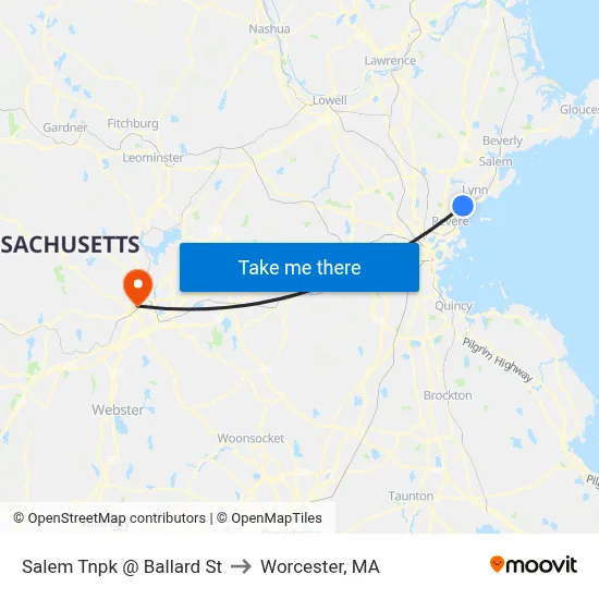 Salem Tnpk @ Ballard St to Worcester, MA map