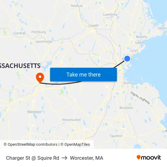 Charger St @ Squire Rd to Worcester, MA map