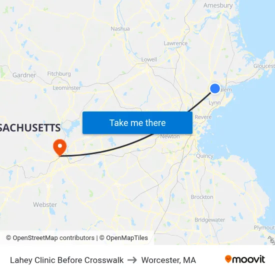 Lahey Clinic Before Crosswalk to Worcester, MA map