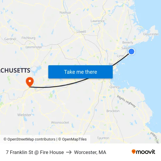 7 Franklin St @ Fire House to Worcester, MA map