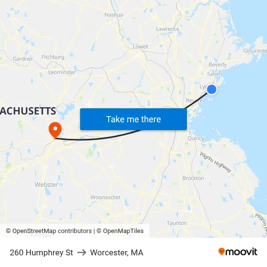 260 Humphrey St to Worcester, MA map
