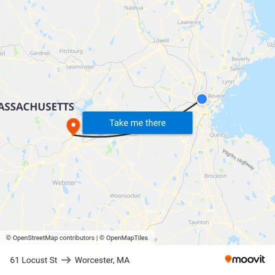 61 Locust St to Worcester, MA map