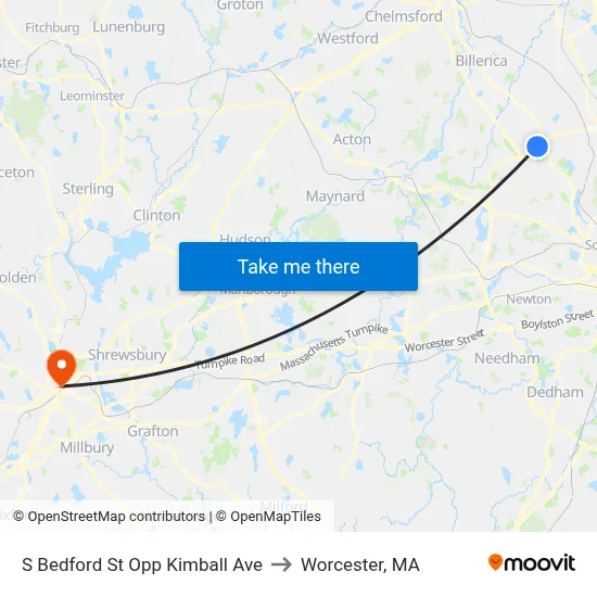 S Bedford St Opp Kimball Ave to Worcester, MA map