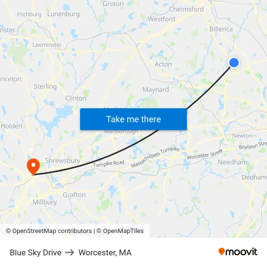 Blue Sky Drive to Worcester, MA map