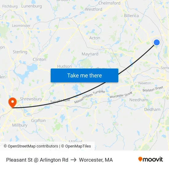 Pleasant St @ Arlington Rd to Worcester, MA map