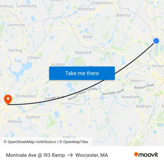 Montvale Ave @ I93 Ramp to Worcester, MA map