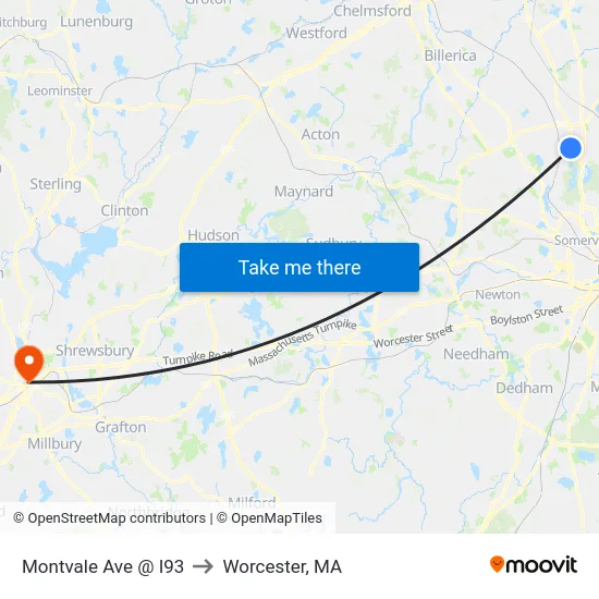 Montvale Ave @ I93 to Worcester, MA map