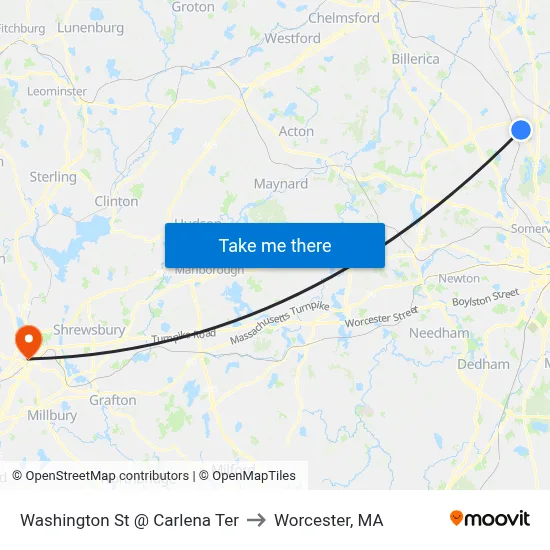 Washington St @ Carlena Ter to Worcester, MA map