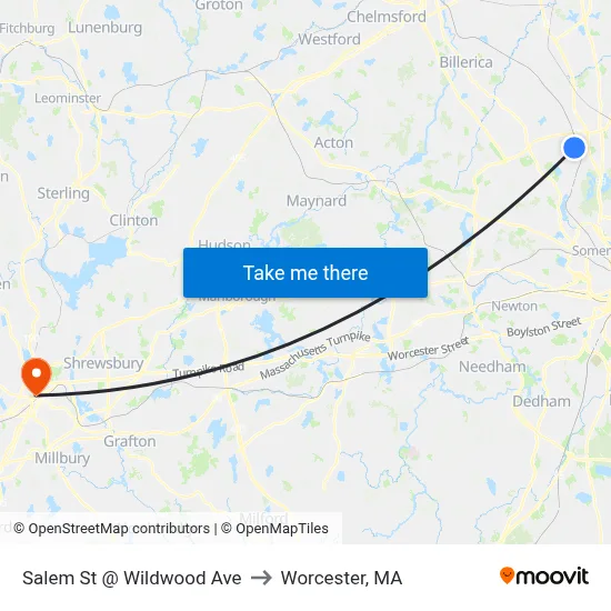 Salem St @ Wildwood Ave to Worcester, MA map