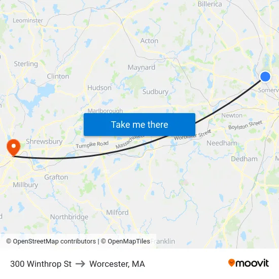 300 Winthrop St to Worcester, MA map
