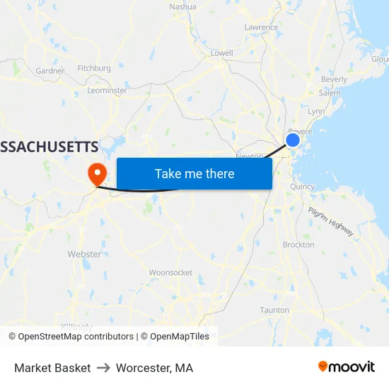 Market Basket to Worcester, MA map