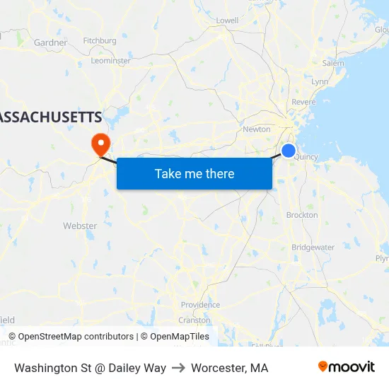 Washington St @ Dailey Way to Worcester, MA map