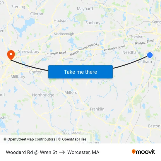 Woodard Rd @ Wren St to Worcester, MA map