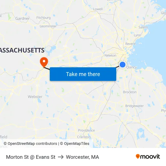 Morton St @ Evans St to Worcester, MA map