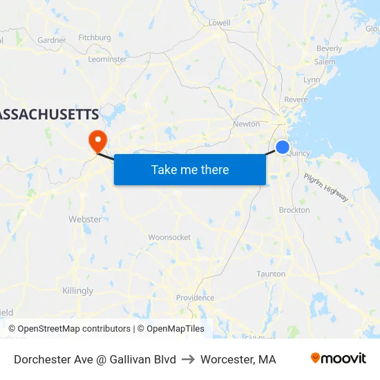 Dorchester Ave @ Gallivan Blvd to Worcester, MA map