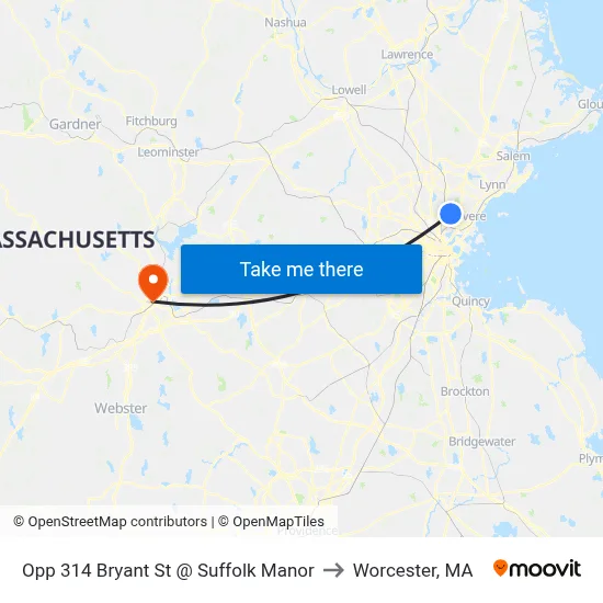 Opp 314 Bryant St @ Suffolk Manor to Worcester, MA map