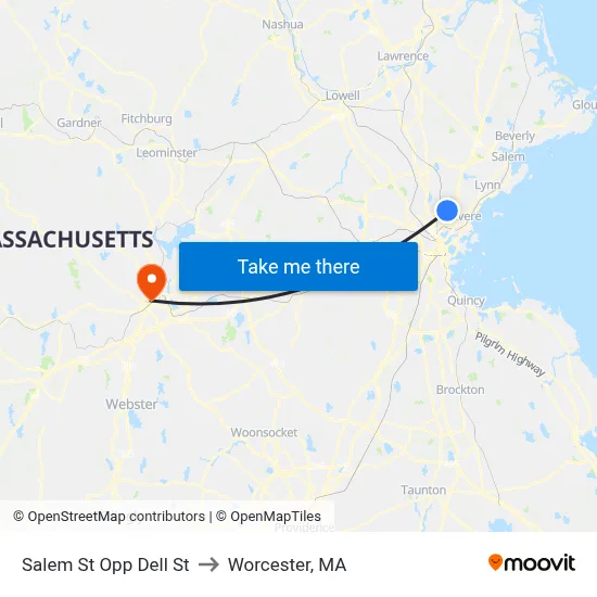 Salem St Opp Dell St to Worcester, MA map