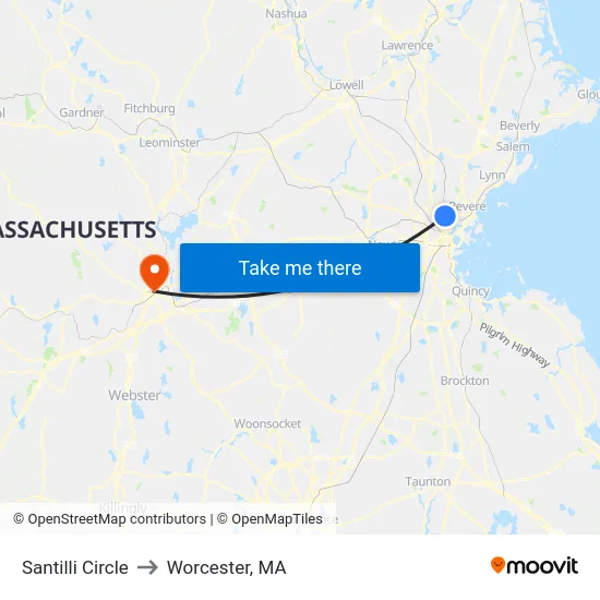 Santilli Circle to Worcester, MA map