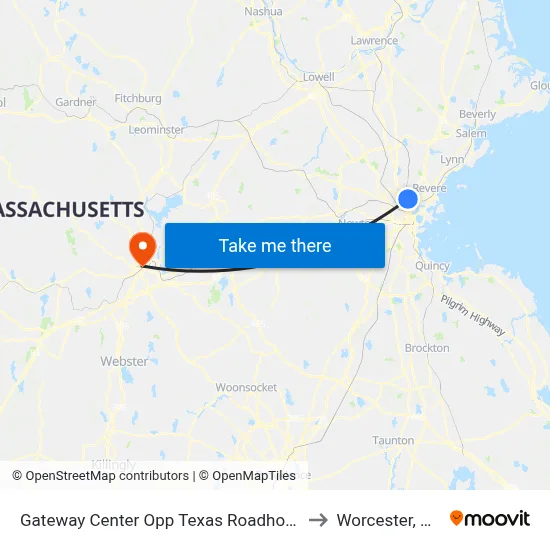 Gateway Center Opp Texas Roadhouse to Worcester, MA map