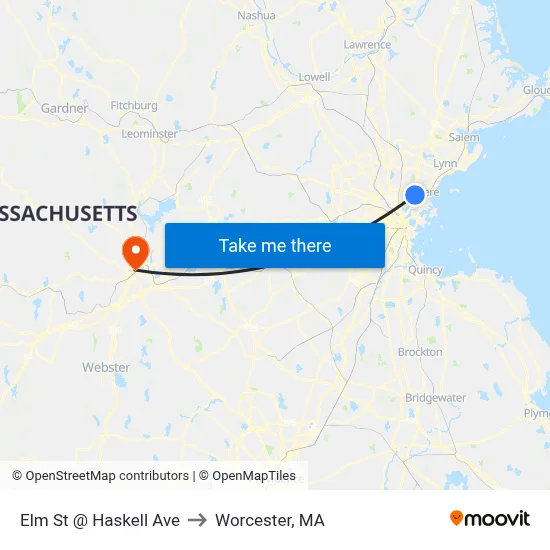 Elm St @ Haskell Ave to Worcester, MA map