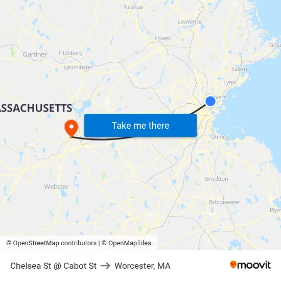 Chelsea St @ Cabot St to Worcester, MA map