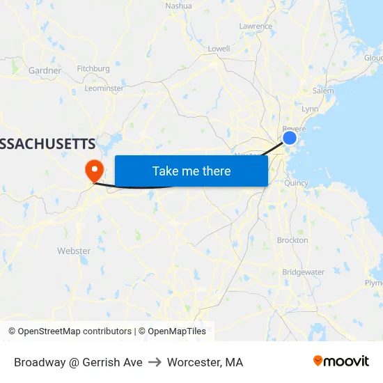 Broadway @ Gerrish Ave to Worcester, MA map
